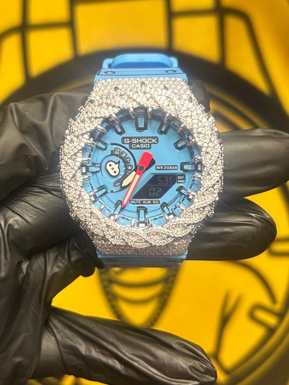 Custom Iced Out Casio G-Shock GA-2100 "CasiOak" | Blue Dial | Hand-Set CZ Diamon